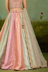 Girls Blush Pink And Mint Green Sequin Embellished Lehenga Choli Set