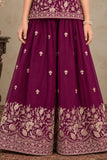 Girls Wine With Gold Zari Embroidered Palazzo Set with Dupatta