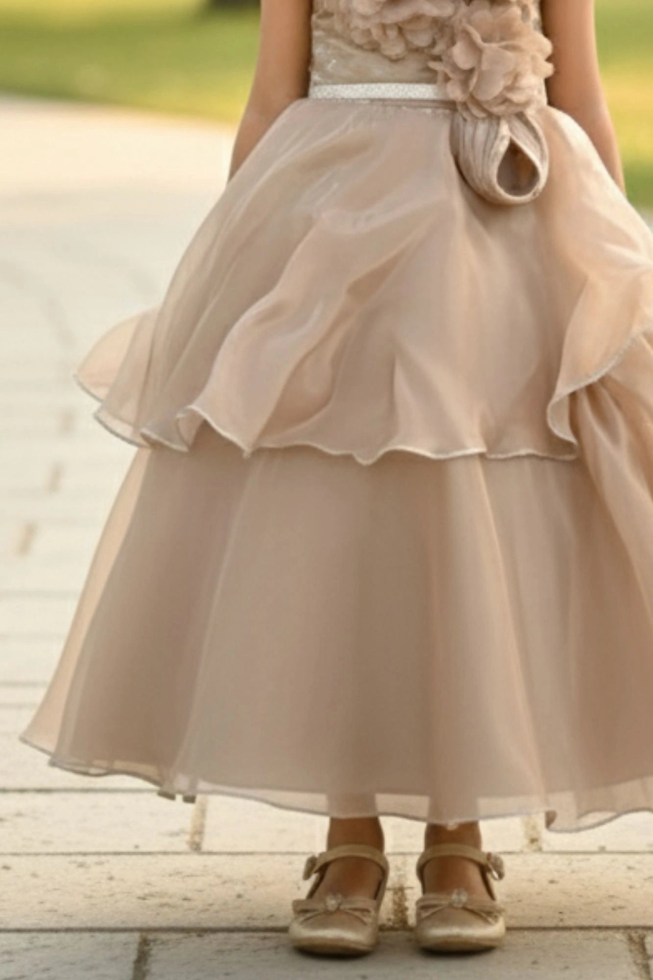 Fawn Ruffle Layered Party Gown For Girls