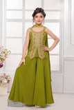 Olive Green Embroidered Palazzo Set with Dupatta Palazzo Set For Girls