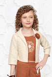 Brown Co-Ord Set with Lace Cropped Jacket For Girls
