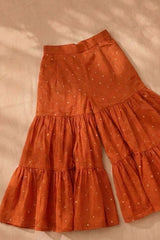 Rust Orange And Gold Floral Embroidered Jacket With Embellished Sharara Set