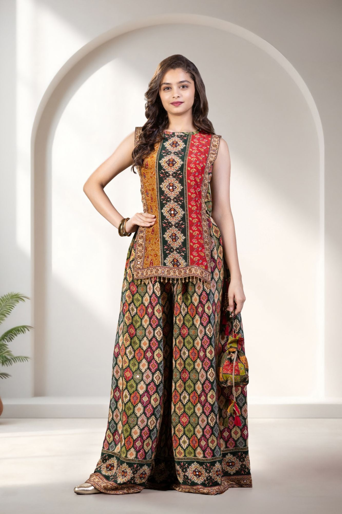 Multicolour Traditional Printed Palazzo Set for Girls