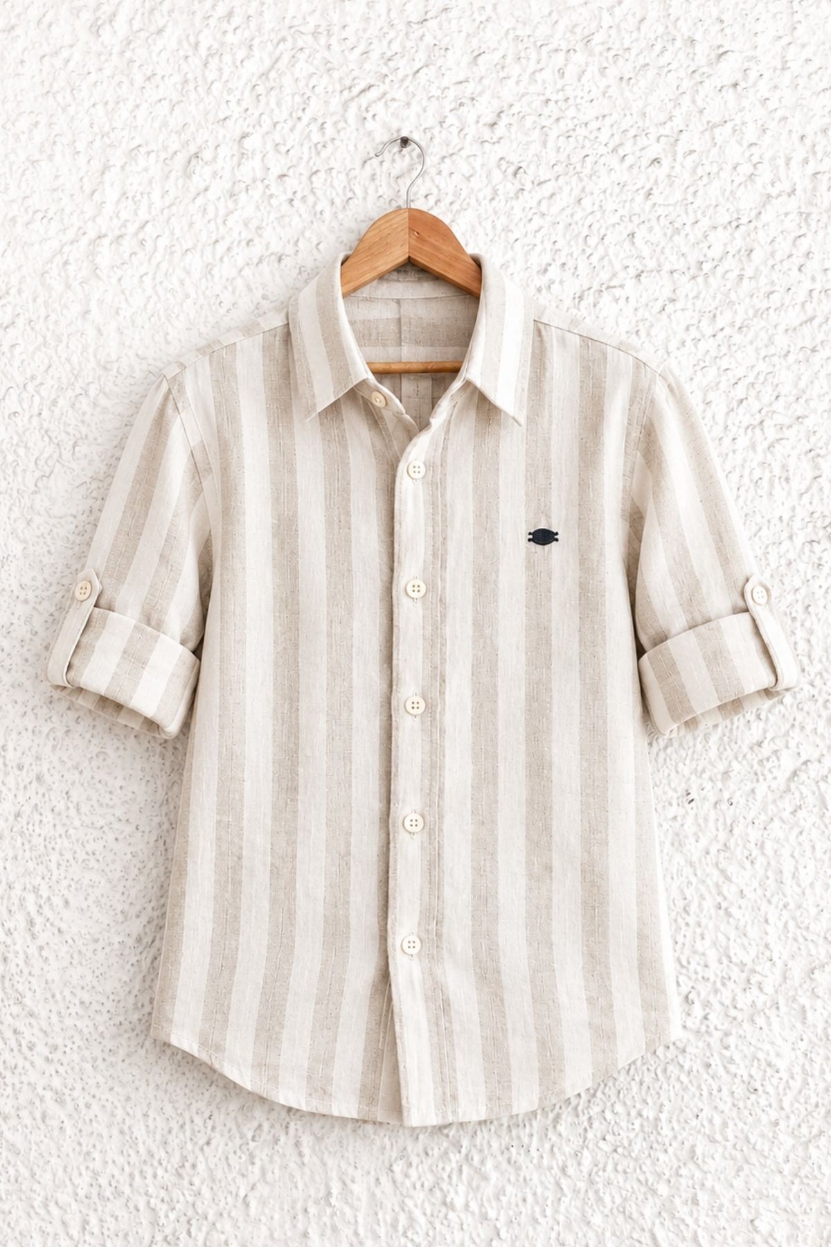 Boys Beige & White Striped Full Sleeve Casual Shirt