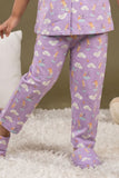 Lavender Unicorn And Cloud Print Night Suit Set For Girls