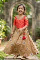 Red Cold-Shoulder Lehenga Choli For Girls