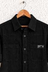 Boys Black Solid Double Pocket Shirt
