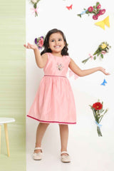 Peach Sleeveless Chanderi Silk Embroidered Frock For Girls