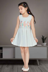 Fawn Floral Embroidered Dress For Girls