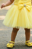 Yellow Tulle Party Dress With Satin Bow For Girls