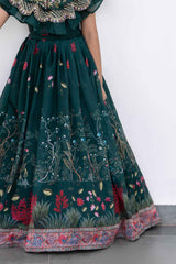 Green Sequins Embroidered With Floral Printed Lehenga Choli For Girls