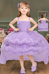 Purple Sleeveless Stone Work And Floral Embellished Tail Back Frock For Girls