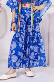 Blue Printed Co-Ord Set With Embellished Overcoat For Girls