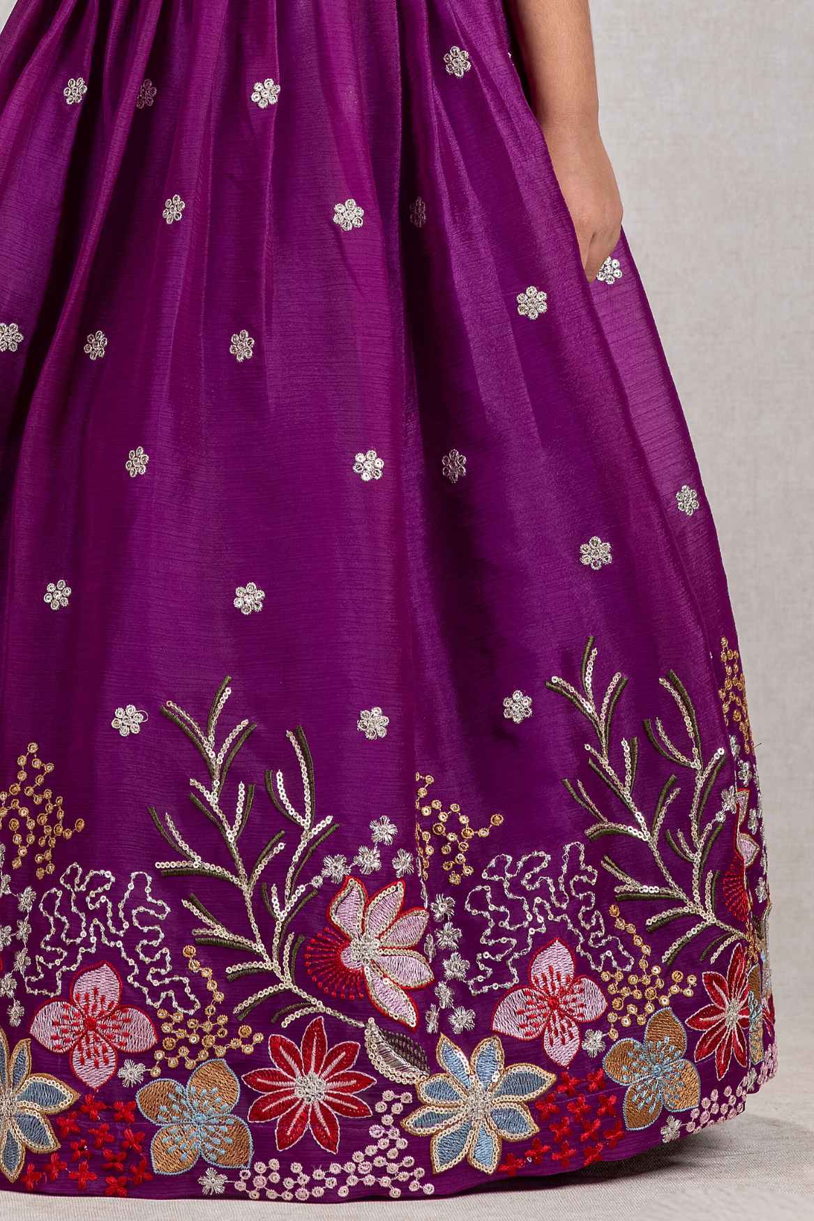 Purple Sequin And Embroidery Work Lehenga Choli For Girls