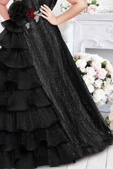 Black Shimmer And Sequin Designer Party Gown For Girls