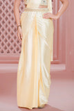 Designer Cream Pre Draped Saree with Embellished Blouse For Girls