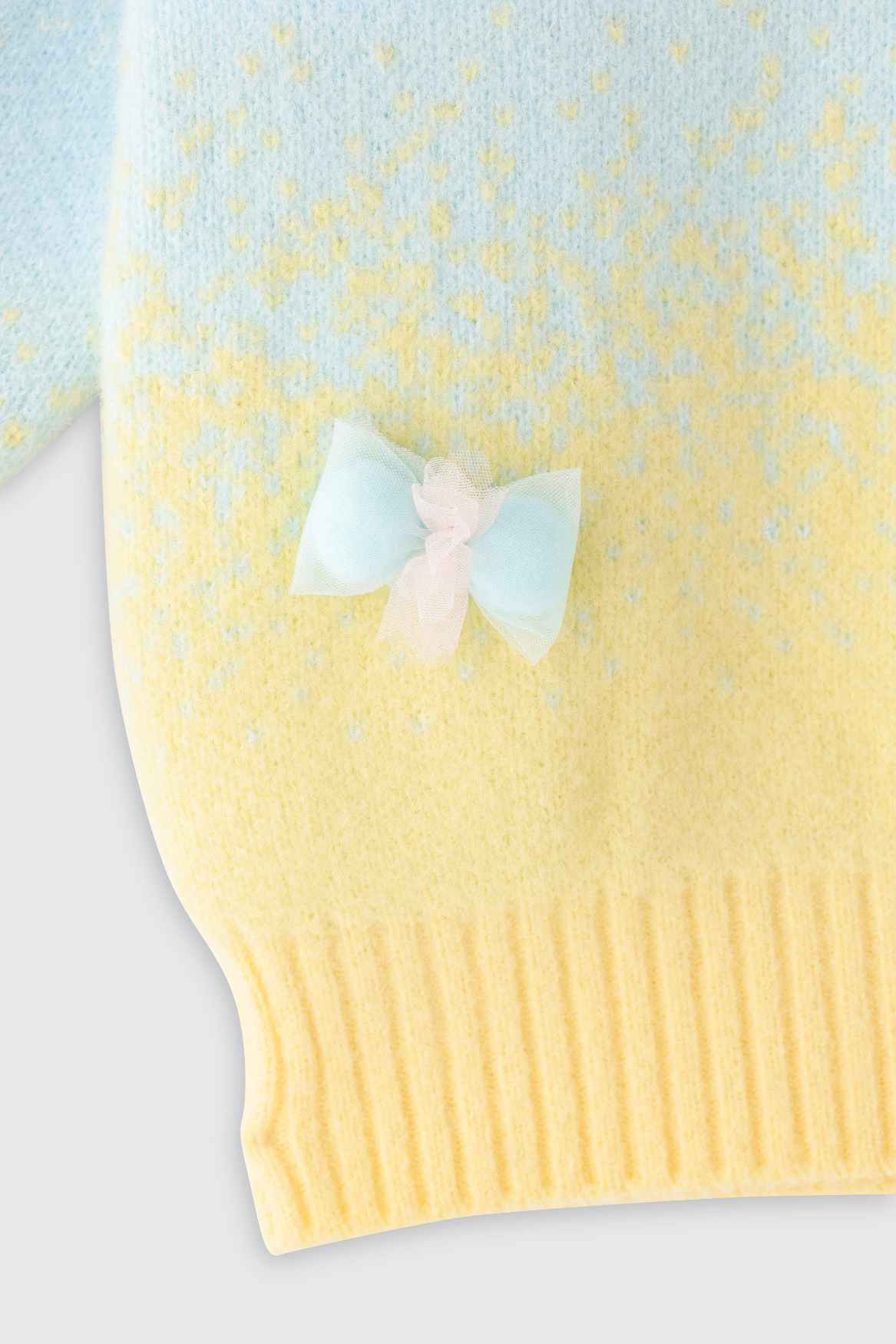 Yellow Polo Neck Pullover With Bow Embellished For Girls
