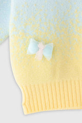 Yellow Polo Neck Pullover With Bow Embellished For Girls