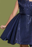 Stylish Shimmer Navy Blue Satin Frock For Girls