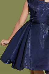 Stylish Shimmer Navy Blue Satin Frock For Girls