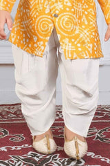 Yellow Full Sleeves Bandhani Printed Kurta Set For Boys