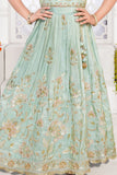 Mint Green Embroidered Lehenga Choli Set With Floral Detailing For Girls