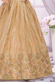 Golden Beige Sequins Embroidered Ethnic Gown with Dupatta for Girls