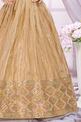 Golden Beige Sequins Embroidered Ethnic Gown with Dupatta for Girls