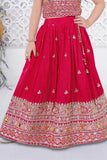 Red Sequins Embroidered Lehenga Choli Set for Girls
