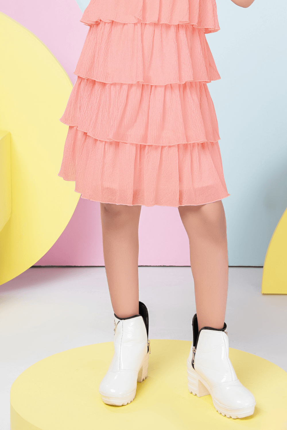 Stylish Orange Frilled Casual Wear Dress For Girls - Lagorii Kids