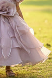 Fawn Layered Organza Party Wear Gown For Girls