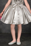 Silver Frock With 3D Rose Detail For Girls