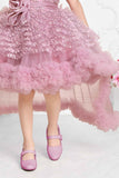 Pink Net Party Wear Tailback Frock Embellished With Floral For Girls - Lagorii Kids