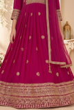 Rani Pink Embroidered Anarkali Ethnic Gown with Dupatta For Girls