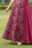 Designer Crimson Red Sequin Embellished Feather Party Gown For Girls