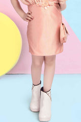Peach Satin Midi Dress With Sling bag For Girls - Lagorii Kids