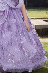 Luxe Purple Sequins Work And Floral Embellished Party Wear Gown For Girls