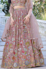 Elegant Onion Pink Net Sequin Lehenga Choli Set For Girls