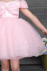 Pink Sequin Net Party Wear Frock Embellished With Butterfly For Girls