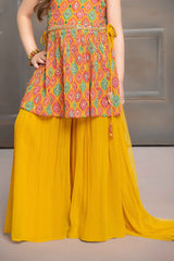 Elegant Mustard Printed And Sequin Palazzo Set For Girls