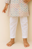 Cream Kurta Set With Multicolor Thread Work For Boys