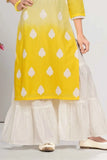Yellow And White Thread Work And Sequins Sharara Set For Girls