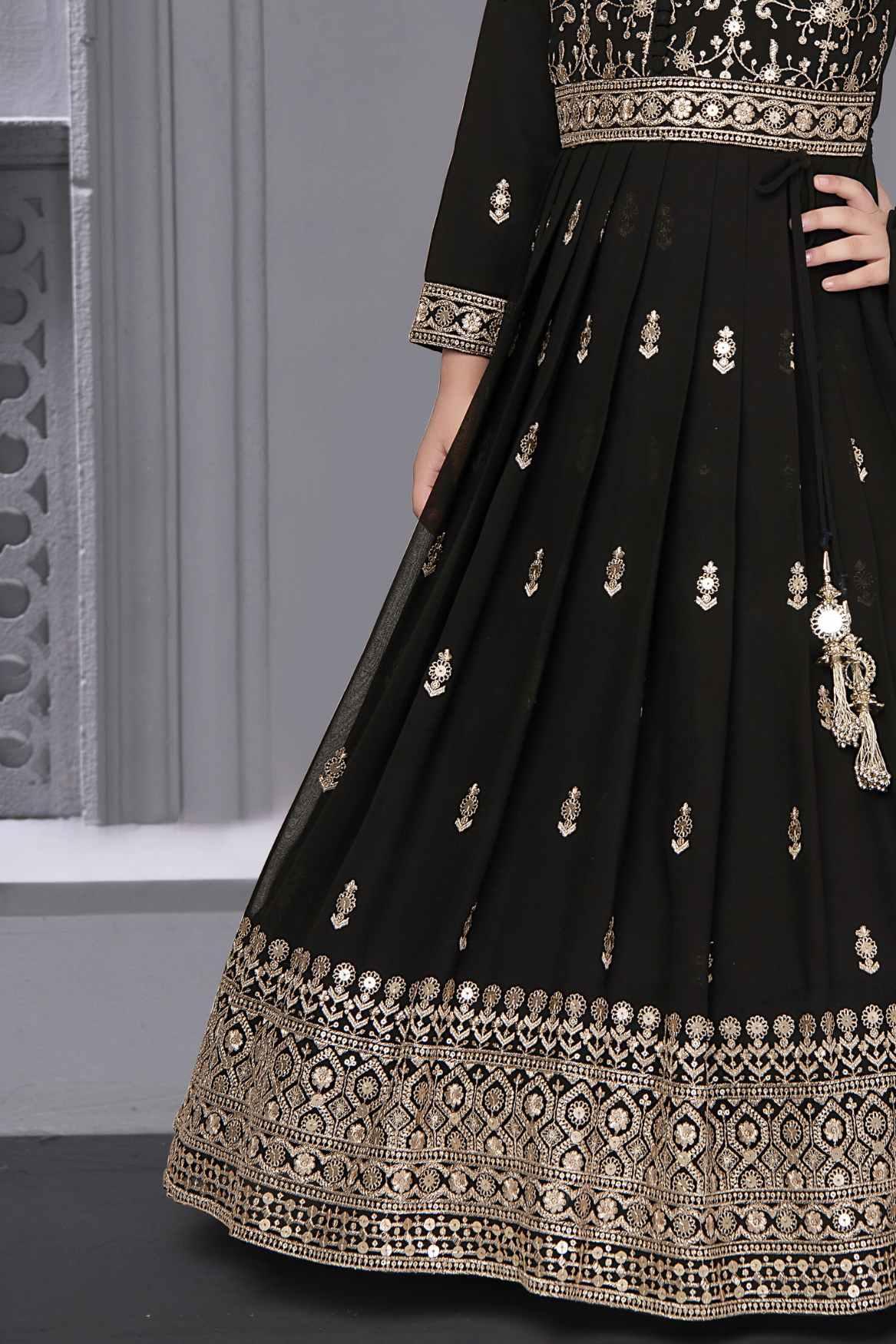 Designer Black Gown With Embroidery Work For Girls - Lagorii Kids