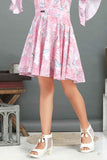 Pink Printed Frock With Bell Sleeves For Girls - Lagorii Kids