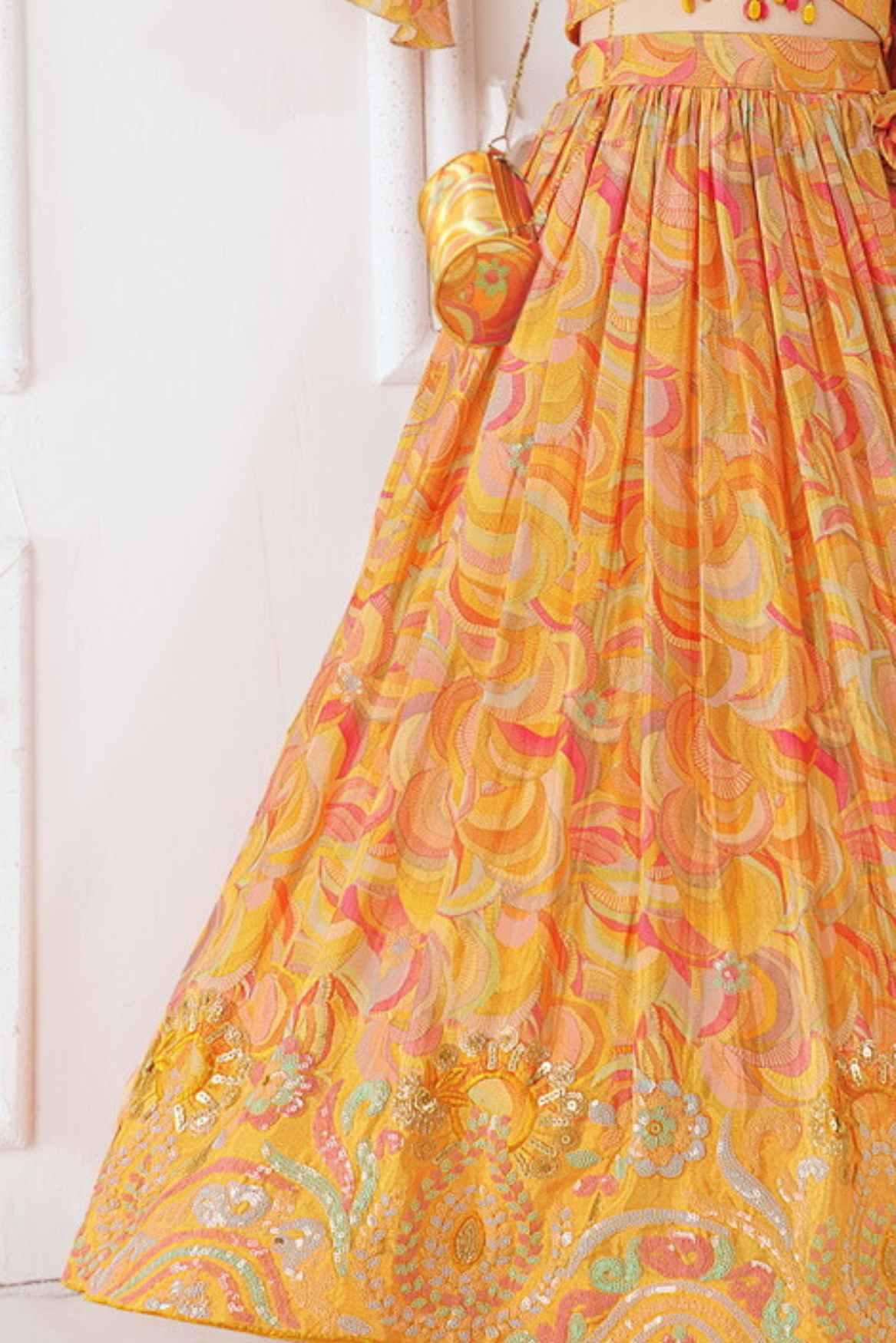 Elegant Yellow Floral Printed Lehenga For Girls - Lagorii Kids