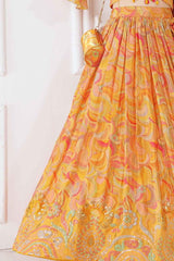 Elegant Yellow Floral Printed Lehenga For Girls - Lagorii Kids