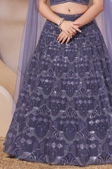 Lavender Embroidered Lehenga Choli Set With Cape Dupatta for Girls