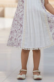 Cream And Lilac Floral Printed Dress with Lace Detailing For Girls