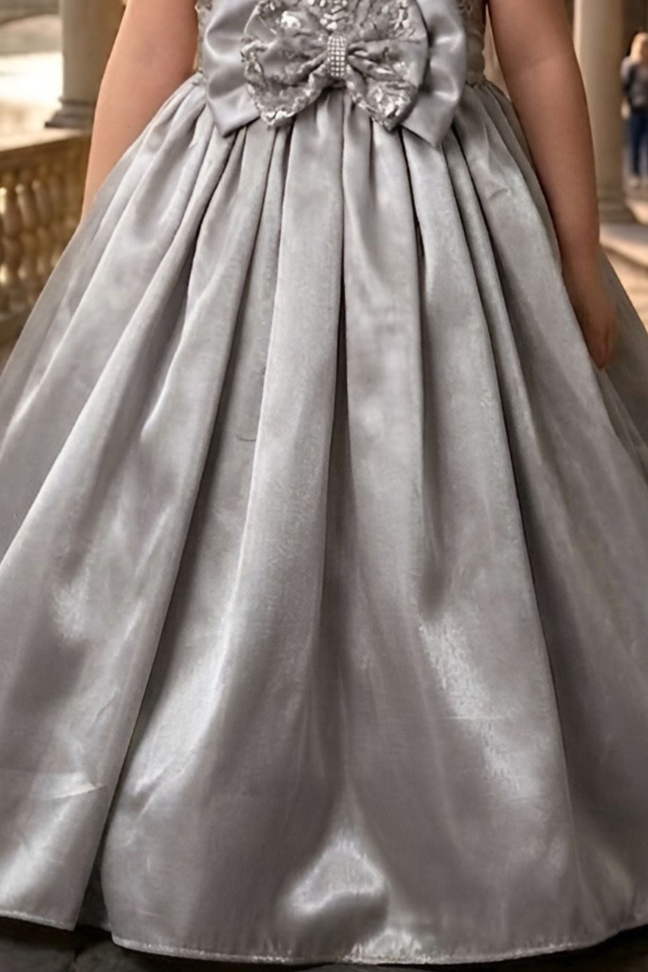 Grey One-Shoulder Embroidered Party Wear Gown for Girls