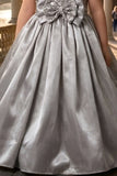 Grey One-Shoulder Embroidered Party Wear Gown for Girls
